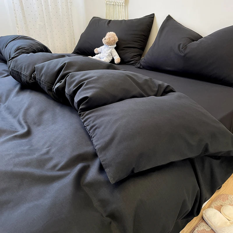 Black Bedding Set Soft Bed Linen Set Washed Cotton Duvet Cover Pillowcase and Bedsheet постельное бельё набор Home Bedclothes