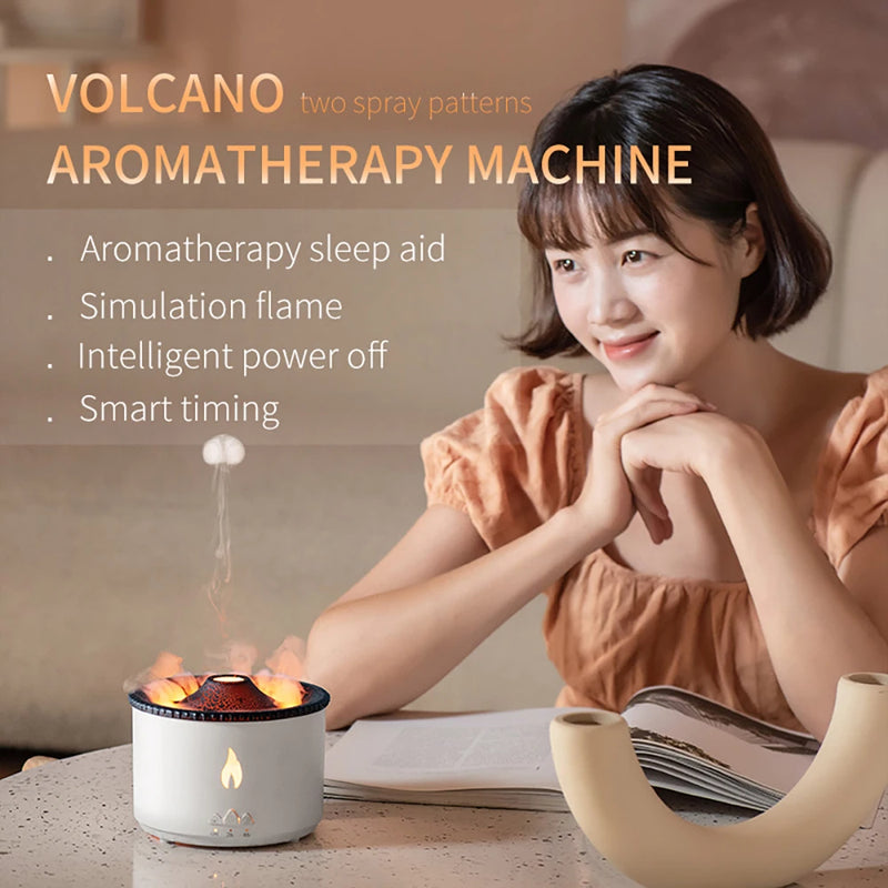 Humidifier Aromatherapy Flame Volcano Light Timer for Bedroom Home Yoga Office Flame Ultrasonic Essential Oil Diffuse