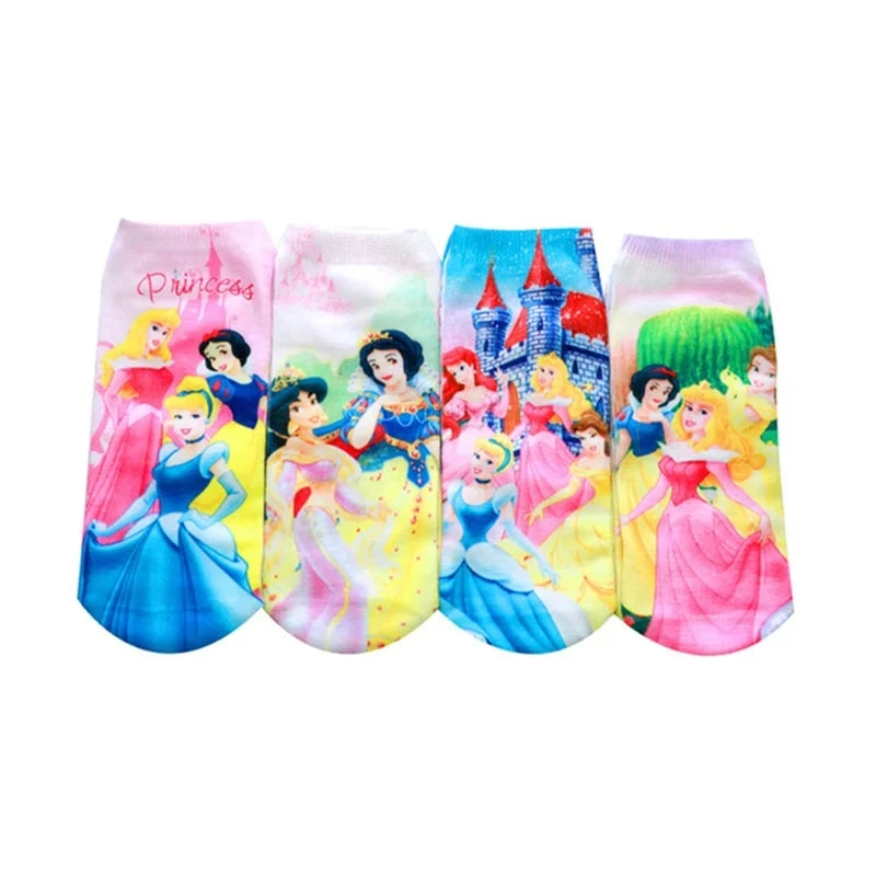 4 pairs Disney Minnie Cartoon Cotton Socks Short Frozen Socks Children Girls Kawaii Elsa Princess Socks Christmas birthday Gifts