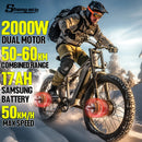 Shengmilo S600 26 inches adult electric mountain bike, 2000W dual motor 48V 17AH ebike, dual suspension 7-speed electric bicycle