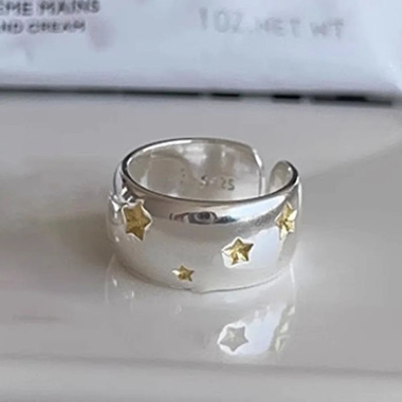 BF CLUB 925 Sterling Rings for Women Fashion Geometric Handmade Irregular Gold StarRing Simple Fine Jelwery Party Christmas Gift