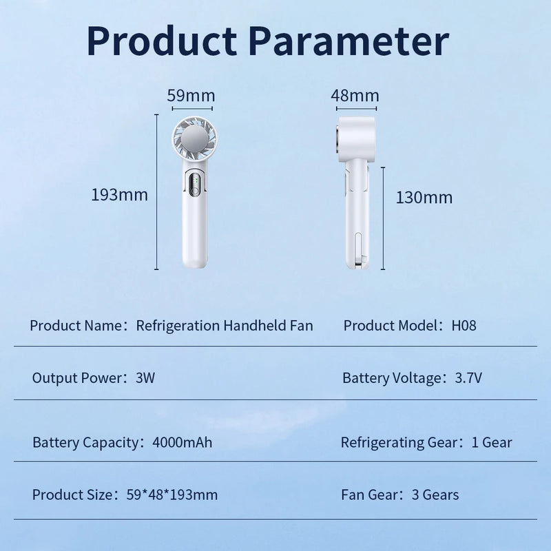 Portable Electric Fan Semiconductor Refrigeration Handheld Fan 4000mAh USB Rechargeable Cooling Fan Air Cooler Outdoor