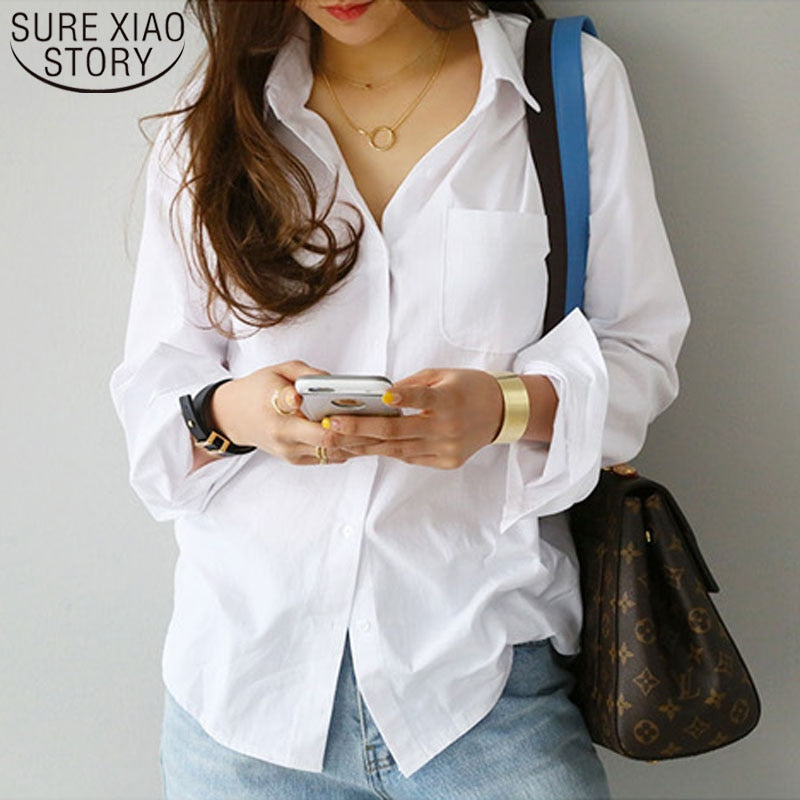 Women Shirts and Blouses 2023 Feminine Blouse Top Long Sleeve Casual White Turn-down Collar OL Style Women Loose Blouses 3496 50