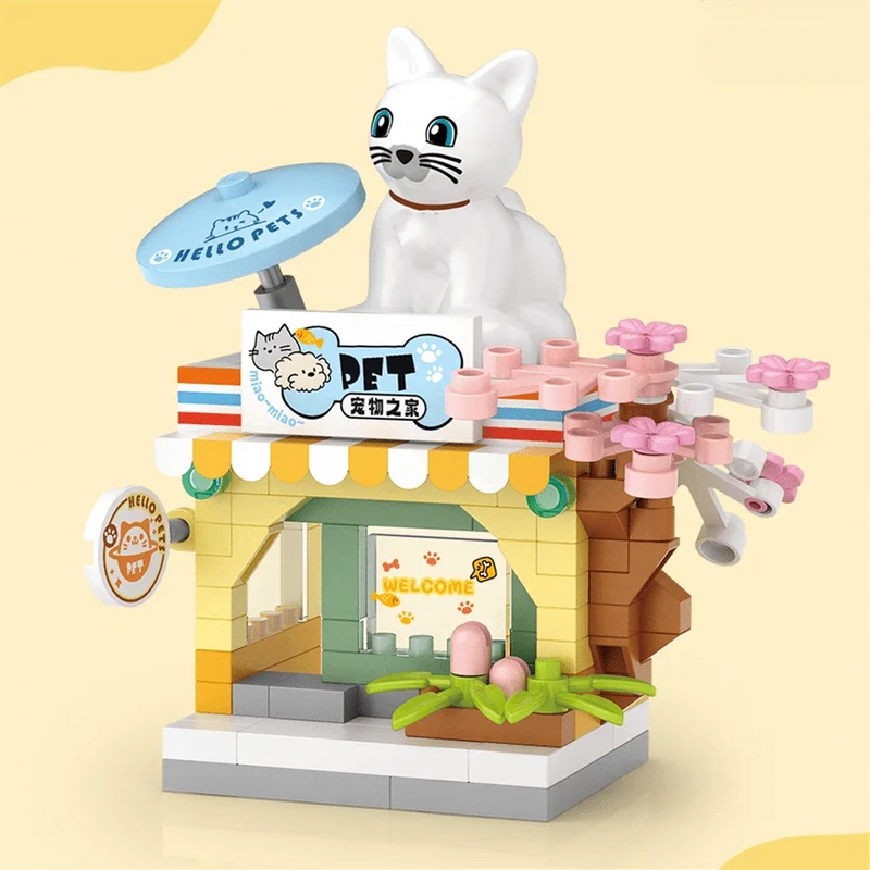 NEW Restaurant Dessert Coffee Pet Fruit Store Street View Food House Building Blocks Kit Girls Bricks Model Kids Toy Children