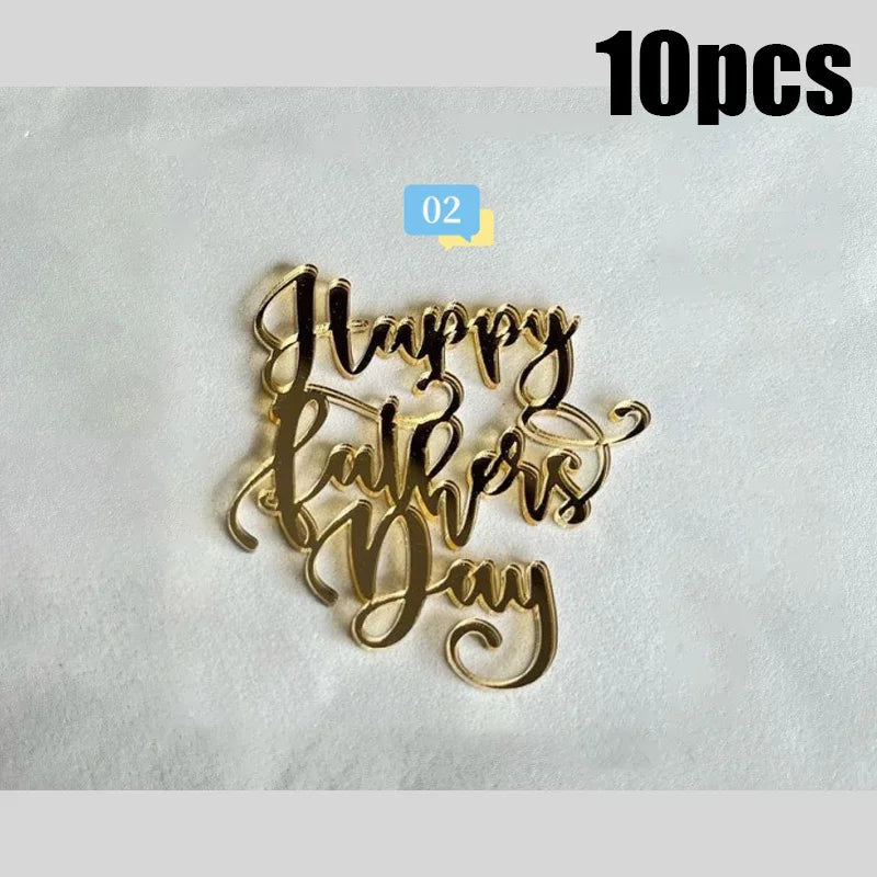 10Pcs Acrylic Dad Birthday Cakes Topper for Father's Day Party DIY Baking Cupcake Decor Tools Happy Birthday Decoration Supplies
