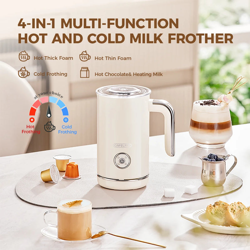 Cafelffe 4in1Electric Milk Frother Frothing Foamer Chocolate Mixer Cold/Hot Latte Cappuccino Fully Automatic Milk Warmer Cool