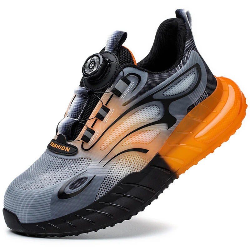 Fashion Sneakers Steel Toe Shoes Work Boots Men Puncture-Proof Safety Shoes Rotating Button Security Protective Shoes Light