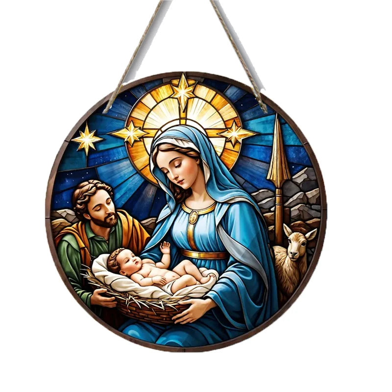 1pcs Easter Nativity Keepsake Christmas Plane Wooden Prayer Pendant Jesus Christ Religiou Hanging Tree Home Furnish Decor Supply