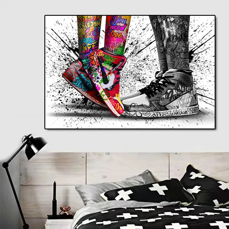 Graffiti Tide Brand Sneakers Poster Print Wall Art Canvas Painting Modern Pop Art Home Decorative Painting For Living Room Decor