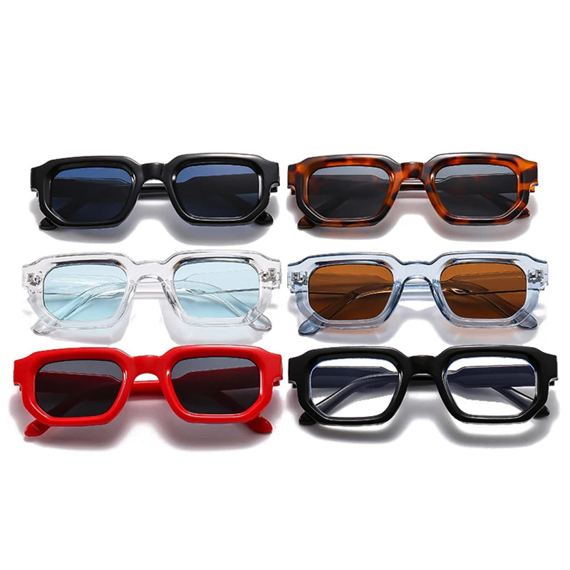 SO&EI Fashion Square Sunglasses Women Shades UV400 Vintage Blue Tea Punk Men Sun Glasses