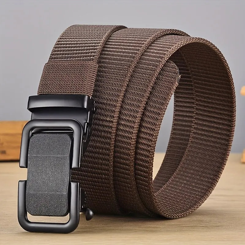 Men's Belt Automatic Metal Buckle Imitation Nylon Webbing Outdoor Work Belt Toothless Automatic Buckle Casual Sports Canvas Belt