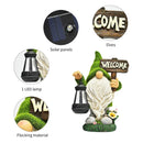 Flocked Garden Gnome Decorations with Solar Lights Resin Cartoon Gnome with Lantern Ornament Lamps Art Craft for Home Garden