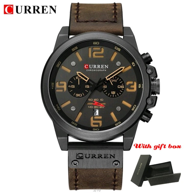 CURREN Top Luxury Brand Men&#39;s Military Waterproof Leather Sport Quartz Watches Chronograph Date Fashion Casual Men&#39;s Clock 8314