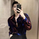 Male Shirts Shiny Hip Hop Long Sleeve Men's Shirt Casual Korean Style Trend Fashion Man 2024 Popular Clothes I Elegant Social
