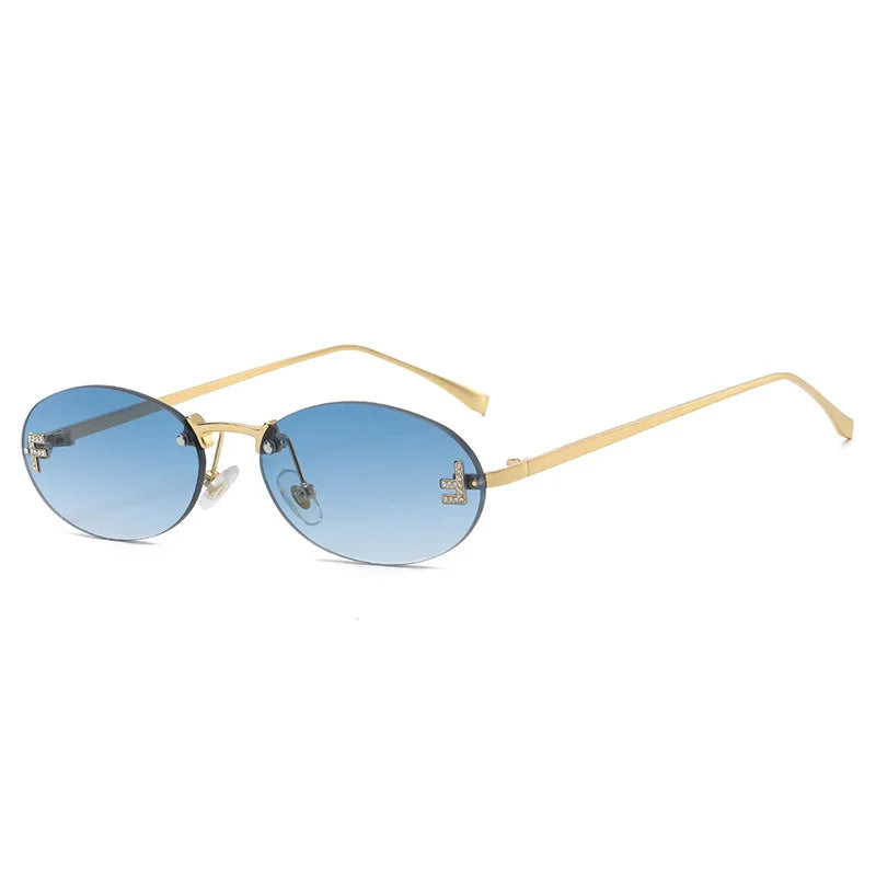Zilead Fashion Women Sunglasses Luxury Diamond Rimless Gradient Sun Eyewear Retro Y2K Oval UV400 Shaded Outdoor Sunglasses Gafas