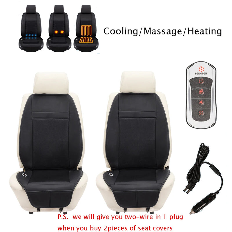 3 Functions 12V Van Car Heater Seat Cover with Waist Vibrating Massage & Cool Wind Heated Warm 4Seasons Interior Accessories x1