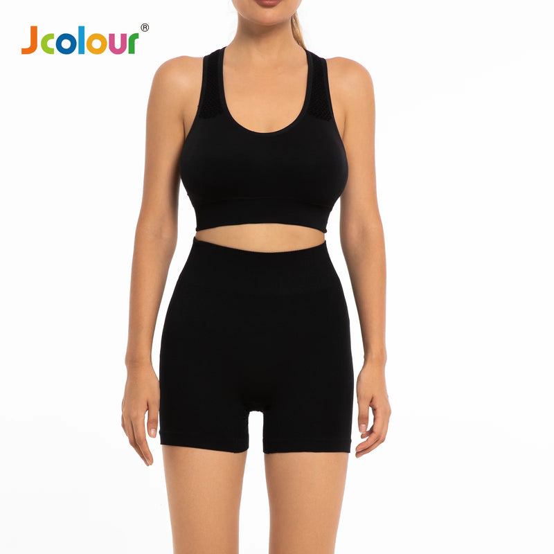 Frete grátis Jcolour Conjunto de Top e Shorts Esportivo Feminino, Respirável e de Secagem Rápida para Yoga e Corrida
