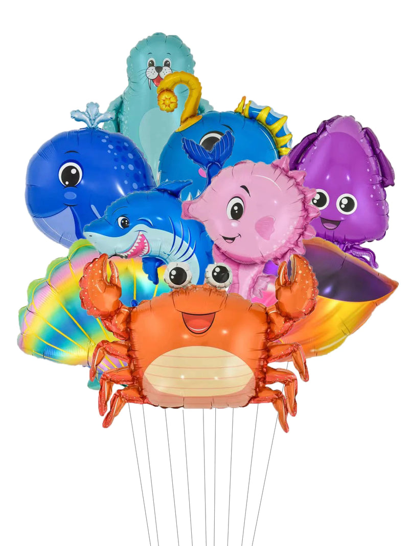 9 Pcs  Mini Marine Life Foil Balloons Shell Crab Hippocampus Whale Balloon Kid's Birthday Children's Day Decorations Toys