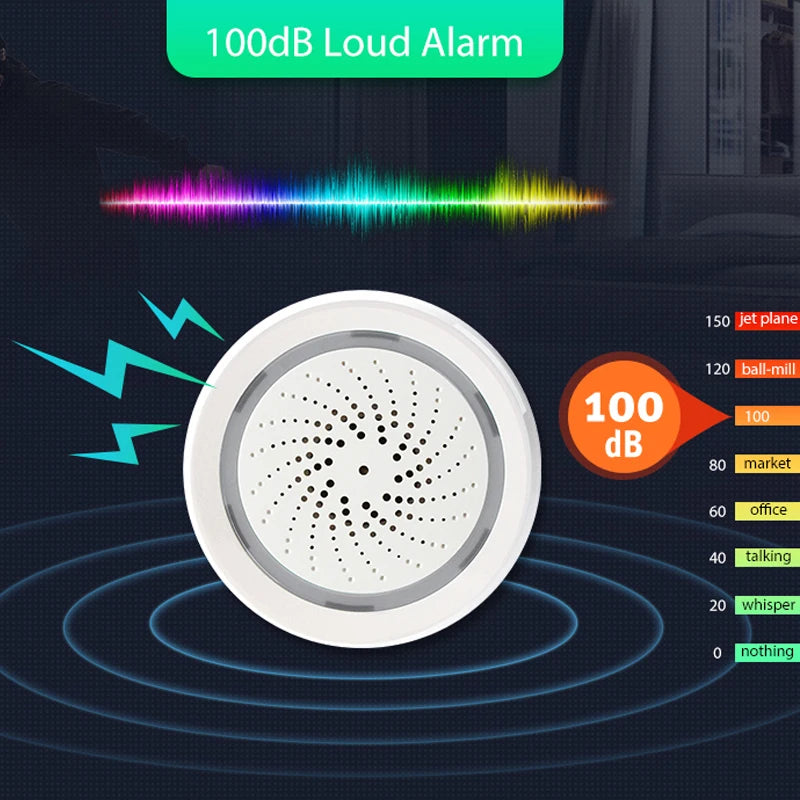 Tuya Smart Life WiFi Siren Alarm 100dB Loud Speaker 18 Ringtones with Strobe Light Alert for Home Security System