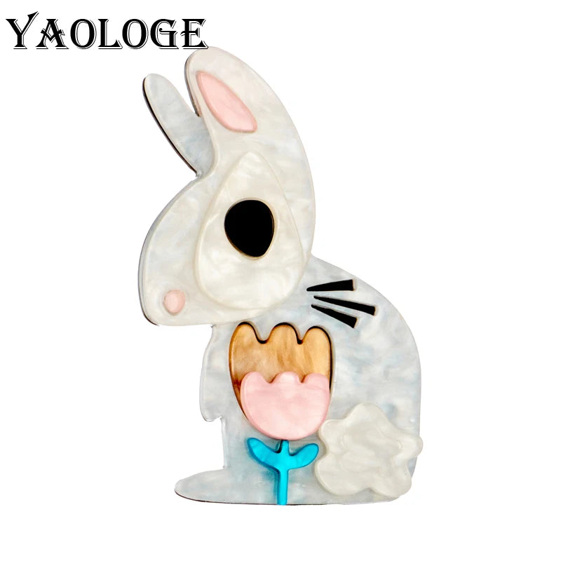 YAOLOGE 2022 New Easter Bunny Brooches For Women Cute Cartoon Flower Animal Rabbit Brooch Pin Collar Badge Jewelry Gift