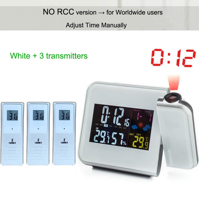 Digital Projection Alarm Clock Weather Station with Temperature Thermometer Humidity Hygrometer/Bedside Wake Up Projector Clock