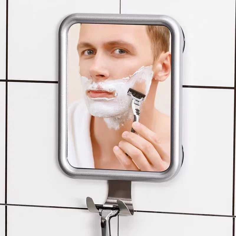 Stainless Steel Anti Fog Shower Mirror Bathroom Shaving Mirror wall Vanity Makeup Mirror Bathroom Supplies With Suction Cup Hook