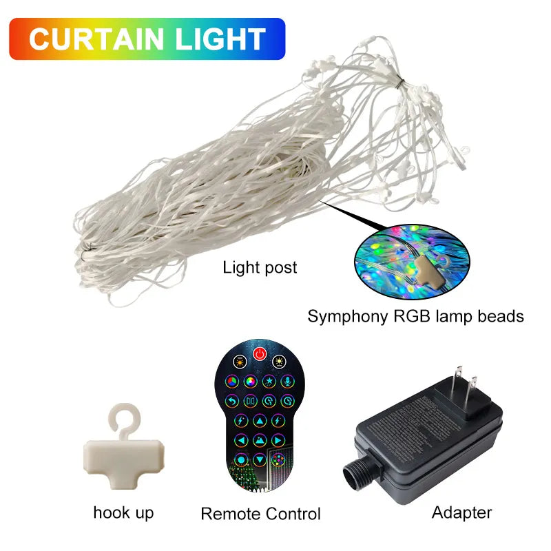 Smart LED RGB Curtain String Lights Bluetooth APP Control Christmas Fairy Light Garland DIY Picture Display Party Wedding Decor