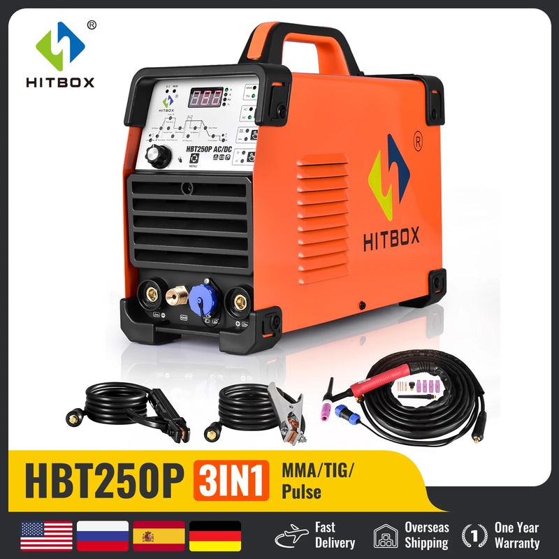 HITBOX AC/DC Aluminium Tig Welding Machine HBT250P HF TIG/MMA ARC Stick Welder with Pulse Argon Welding IGBT Inverter 2T/4T