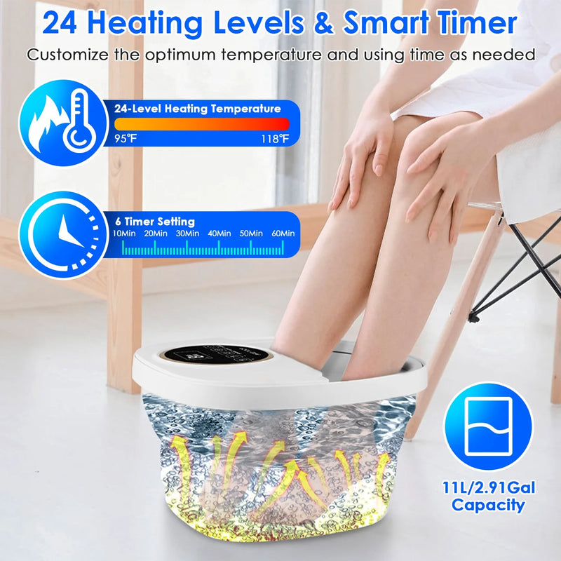 Collapsible Foot Spa Massager Electric Foldable Foot Soaker Tub with Remote Control 24 Heating Levels 6 Massage Rollers Surfing