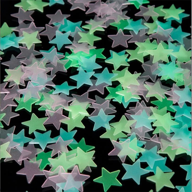 100Pcs Luminous 3D Stars Glow In The Dark Wall Stickers For Kids Baby Rooms Bedroom Ceiling Home Decor Fluorescent Star Stickers