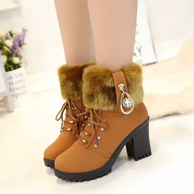 Suede Women Boots Winter Designer High Heels Shoes for Women 2023 New Short Plush High Platform Ankle Boots Elegant Botas Mujer