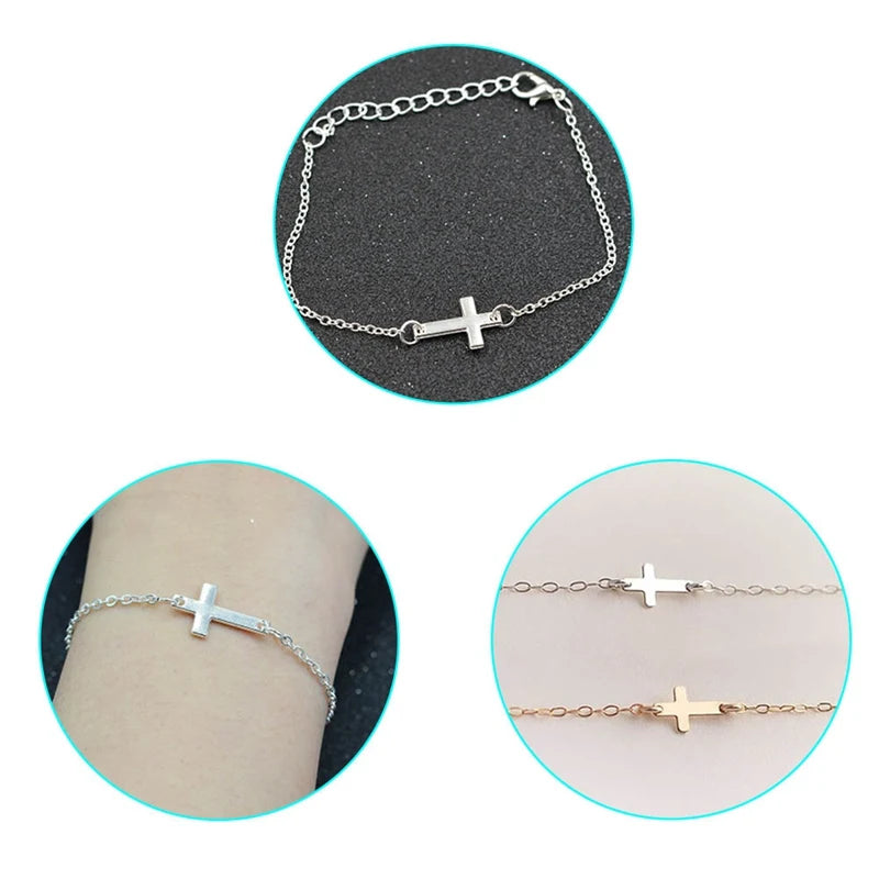 Jesus Christian Stainless Steel Womens Mens Horizontal Sideways Cross Bracelets   Charm Keepsake Girl Baby Bracelet