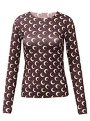 New Printed Mesh Women Base Shirt Autumn Fashion Casual Long Sleeved Sun Protection Ice Silk Inner Layer Women\'s T-Shirt