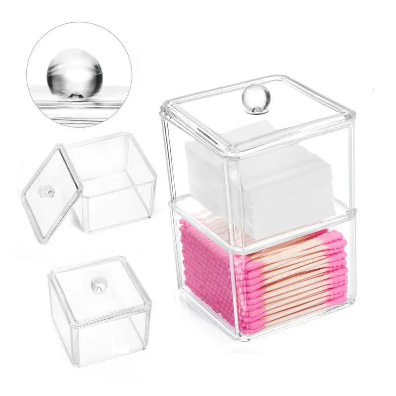 Cotton Swab Makeup Cotton Storage Box Desktop Dressing Table Dustproof with Lid Clear Makeup Remover Cotton Makeup Storage Box