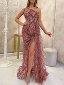 Women 2024 Loungewear Sequins Party Dress, Skew Collar Fashion Patchwork Maxi Dress, Sleeveless Elegant Ladies Dress Streetwear