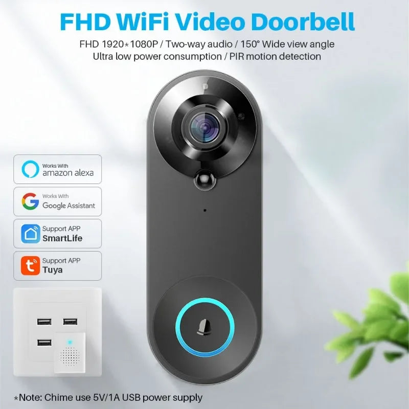 Tuya Video Doorbell WiFi Door Bell Camera 1080P Two-Way Audio  Outdoor Waterproof Smart Life Works With Alexa Google Home