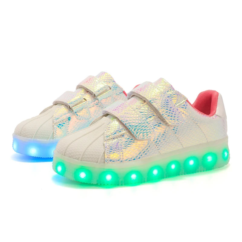 JawayKids New USB rechargable Led Kids Shoes With Light,boys girls superstar shoes women,Men Fashion Light Up Led Glowing Shoes