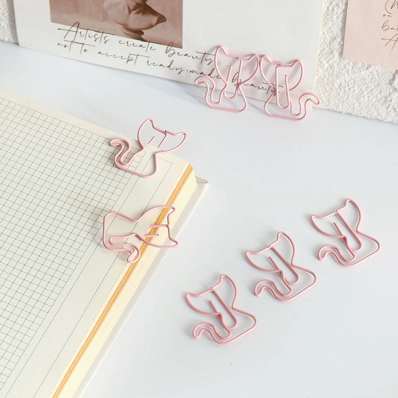 20pcs Creative pink cat Shaped Creative File Clamp Paper Clip Bookmark Holder Paper Decorative Clip for Office School Home