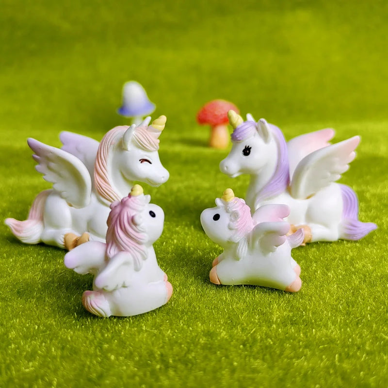 4pc Unicorn Family Set  Animal Gift Decoration Resin Craft Miniature Figure Tiny For Bonsai Microlandscape Fairy Garden Decor