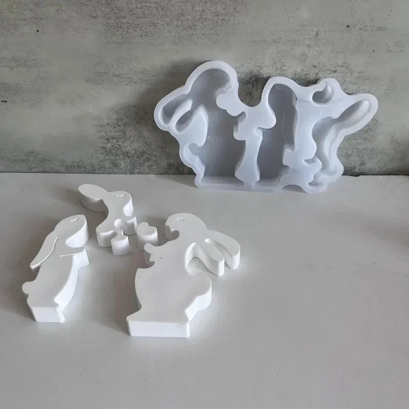 Rabbit Family Silicone Mold Bnuuy Family Concrete Plaster Casting Mould Easter Series Heart Rabbits Plaster Ornaments Molds