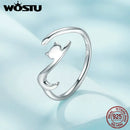 WOSTU Solid Pure 925 Sterling Silver Cute Cat Finger Ring for Women Girl Band Rings Party Jewelry Gift For Girlfriend CQR341