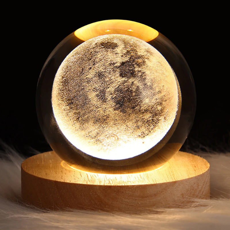 Galaxy Crystal Ball Birthday Gift Night Lamp 3D Crystal Lamp Glowing Planet Night Light Bedside Light Home Desktop Decoration