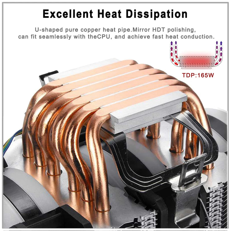 IWONGOU CPU Coller 6 Heatpipes Radiator 160w Efficient Cooling Cpu Fan 4Pin Tower Cooler for Intel LGA 2011/1366/1700/AMD/AM4