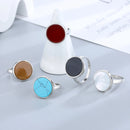 925 Sterling Silver Ring Round Natural Stone Turquoise Opal Brief Design Cute Ring Fine Women Party Jewelry