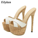 Eilyken Summer Ultra Thin High Heels 17CM Ladies Slippers Fashion Brief Slingback Peep Toe Slip-On Platform Sandals Mules Shoes