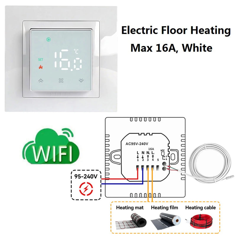 Smart WIFI MK08 Thermostat Remote Temperature Controller 3A 16A for Water/Electric Floor/Gas Boiler 1PC