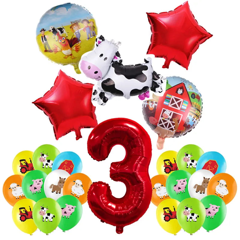 Farm Animal Theme Birthday Party Decorations Ranch Event Suppplies Cow Chicken Disposable Tableware Latex Aluminum Foil Balloon