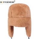 BUTTERMERE Fur Caps Women Bomber Hats Pink Winter Hat Russian Female Thicker Warm Solid Soft Windproof Ear Flap Ushanka Hat 2022