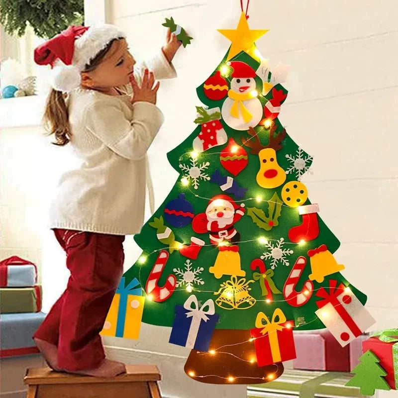 DIY Felt Christmas Tree with Light Merry Christmas Decoration For Home 2024 Xmas Tree Ornaments Navidad Noel New Year Gifts 2025