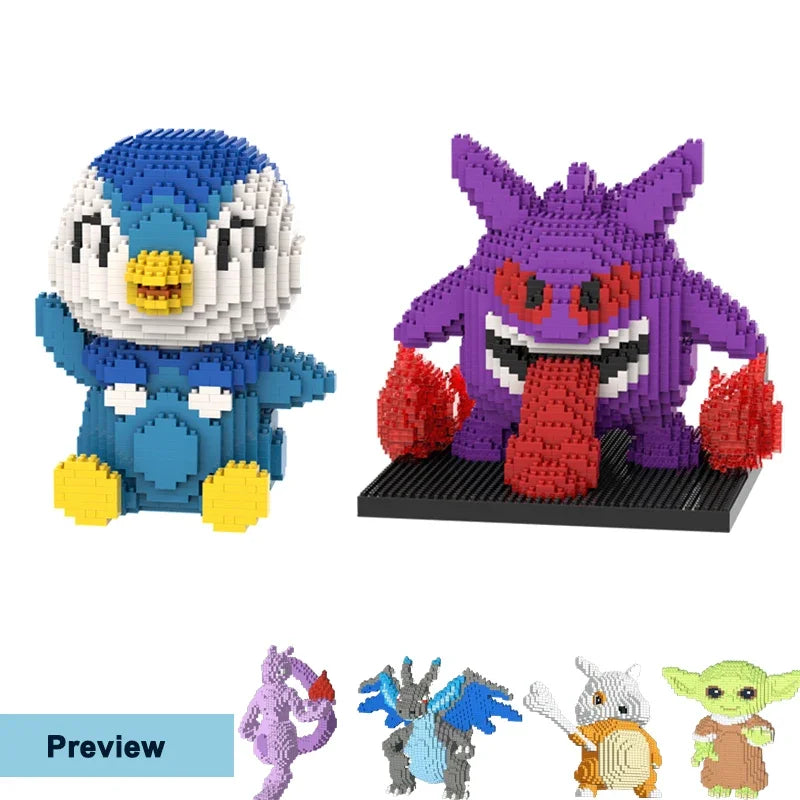 Pokemon Gengar Micro Building Blocks Piplup Mega Charizard DIY Assembly Puzzle Mini Bricks Toys for Kid Christmas Gift